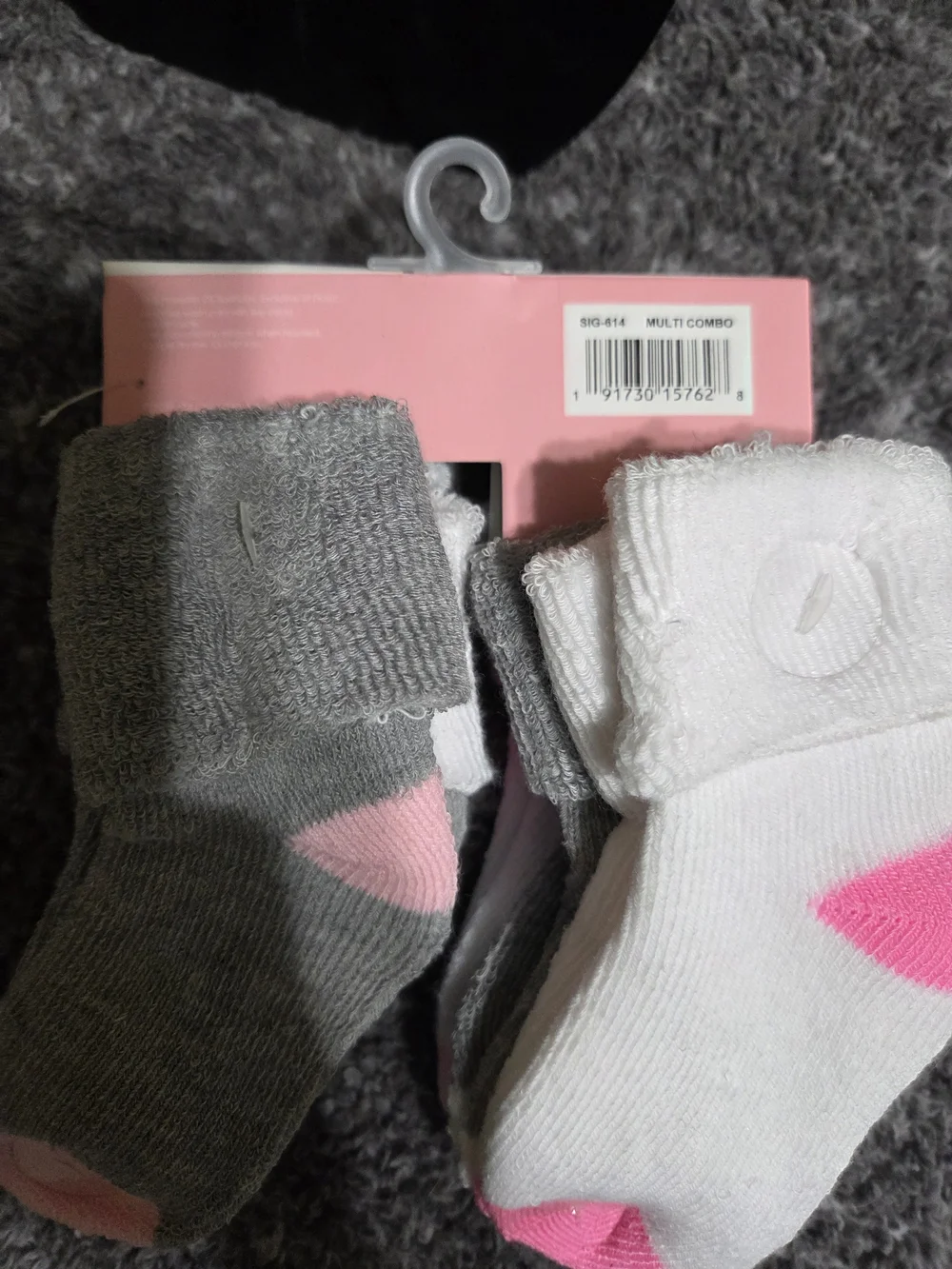 Kids Crew Socks in Gray & White with Pink Accents